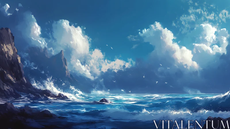 Storm-kissed seascape where thunderclouds crown the horizon.