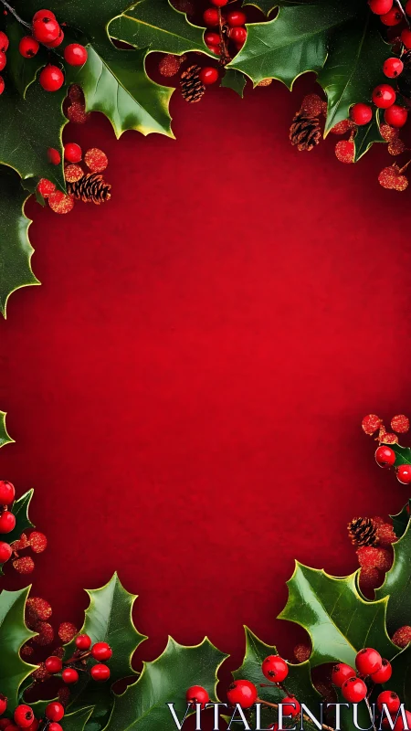 Christmas holly border frames rich red textured festive background