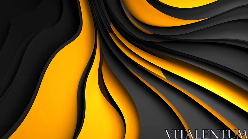 Abstract flowing black and yellow waves in modern 3D design.