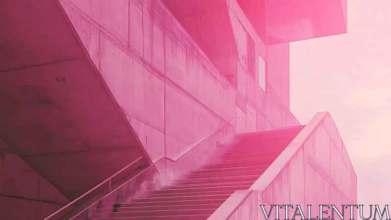 Monochromatic Pink Staircase: Modern Architectural Study.