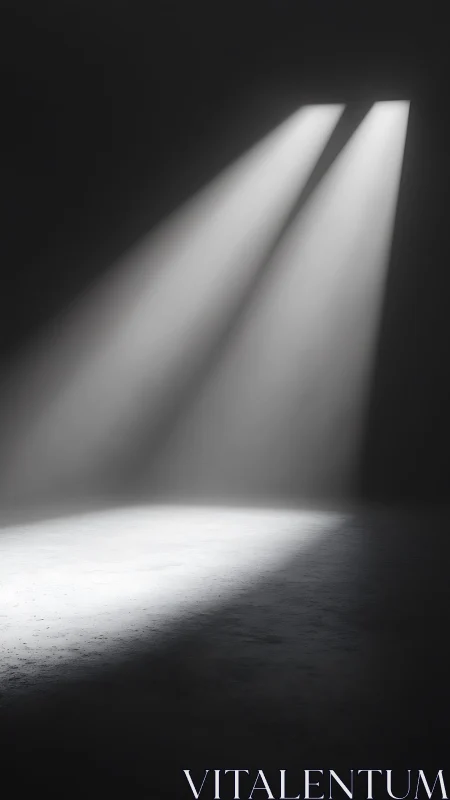 Twin spotlights cut darkness over textured concrete floor.