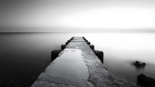 Long-exposure concrete pier receding into minimal horizon plane