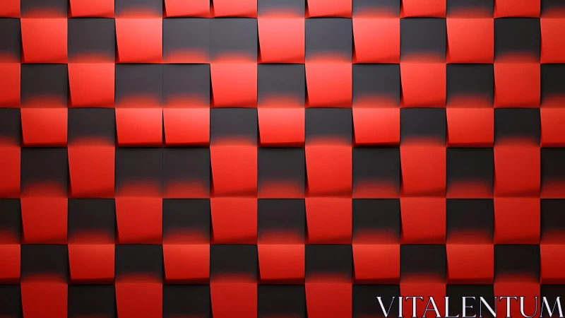 Modern 3D Red and Black Checkerboard Abstract Wall Art.