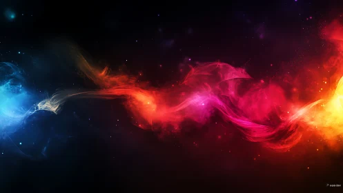 Colorful light wave ribbon on dark cosmic background.