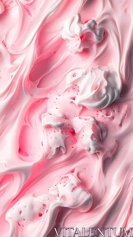 Whipped pink and white cream forms abstract macro topography