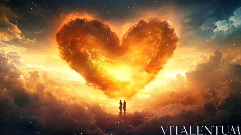 Two Figures Stand Before Celestial Heart Formation in Clouds