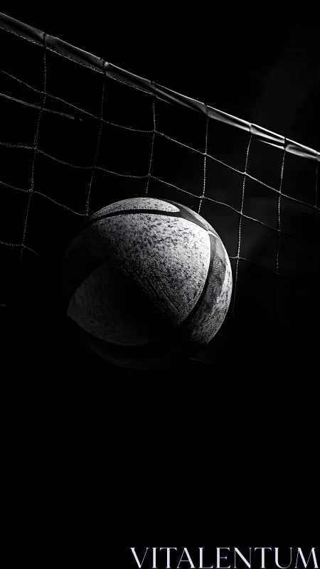 Low key volleyball impact at net with dramatic raking light.
