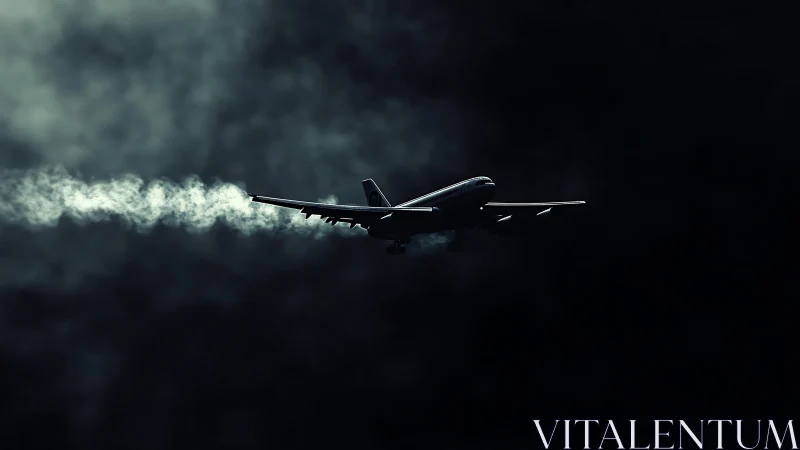 Solitary jet airliner cuts through dramatic dark night sky