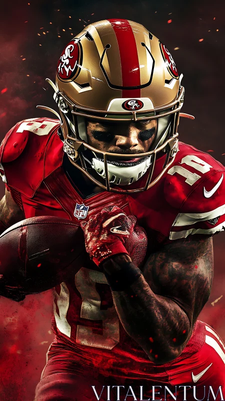 Explosive football runner drives forward in blazing red fury