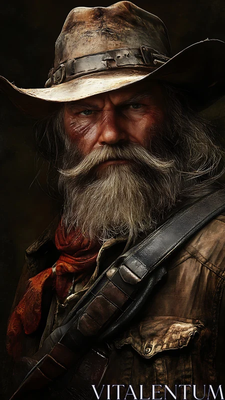 Weathered frontier marksman in ultra-detailed portrait study.