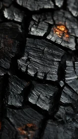 Charred wood fragments with glowing embers
