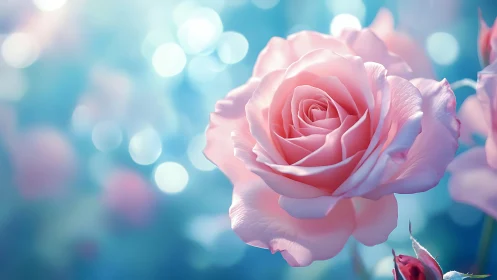 Pink Rose Blooms in Ethereal Light—Dreamy Garden Reverie.