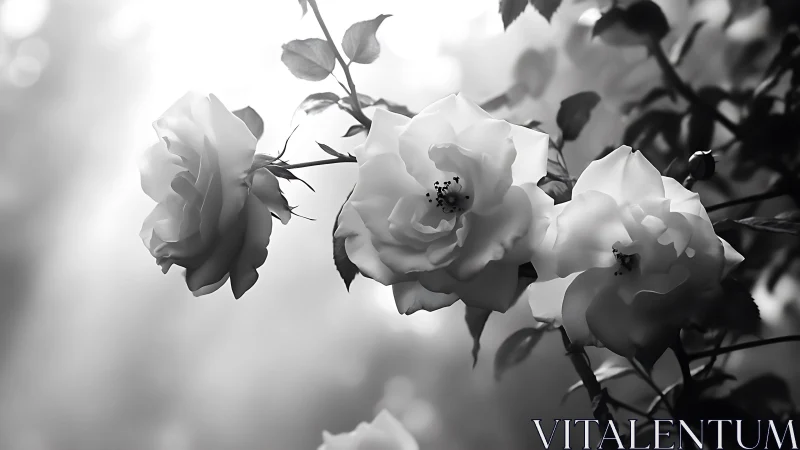 Roses in Soft Focus: Timeless Beauty in Black and White.