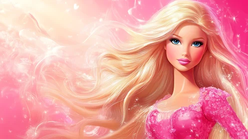 Sparkling blonde dream in a swirling pink fantasy world.
