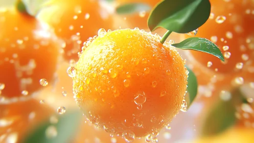 Photorealistic citrus macro with dynamic water droplet detailing.