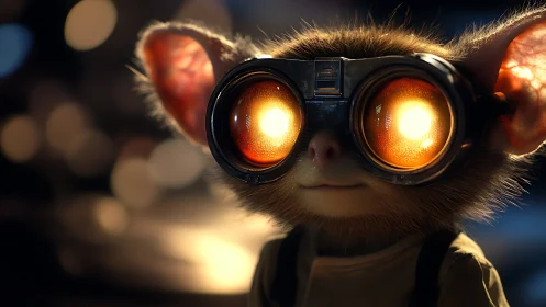 Goggle-eyed night tinkerer studies the glow of tiny stars