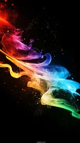 Prismatic smoke ribbon arcs across deep black background