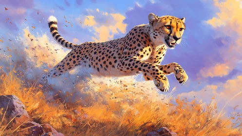 Sprinting Cheetah Executed With Dynamic Volumetric Rendering in Golden Hour Illumination