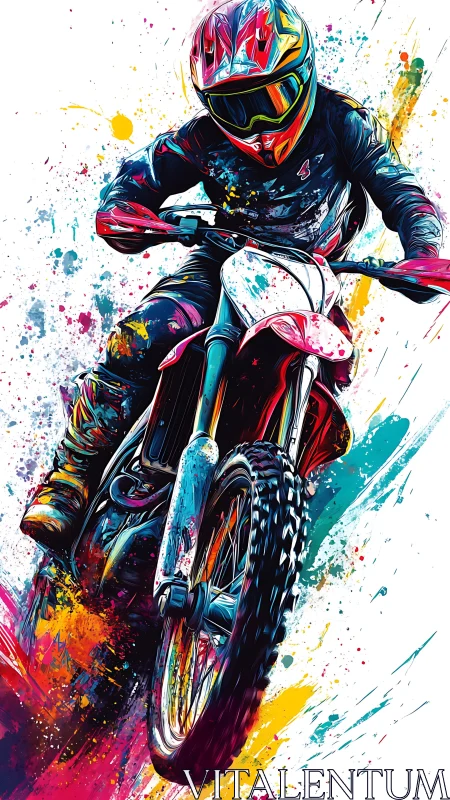 Motorcyclist rides off-road bike through abstract color field