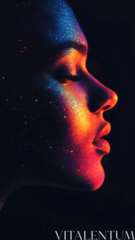 Stardust kisses silence as neon constellations crown skin