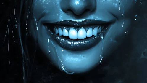 Moonlit grin dripping starlight, eerie and electric cool.