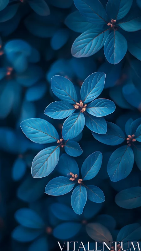 Macro study of teal foliage clusters with shallow depth of field