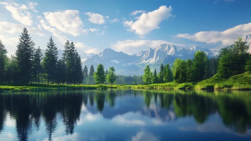 Morning calm settles over a mirror-still alpine forest lake