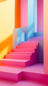 Geometric pastel staircase in bold color gradient interior.
