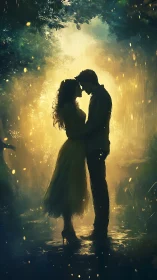 Silhouetted Couple Kissing in Golden Light