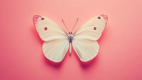 Porcelain-winged butterfly poised on rosy pastel dreams.