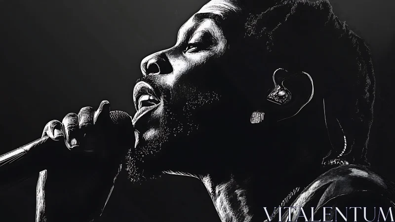 Soulful singer captured in bold black and white glow.