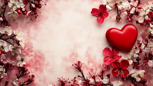 Red Heart with Floral Border Composition