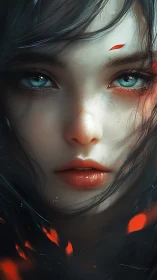 Digital portrait shows close-up of stylized female face in detail