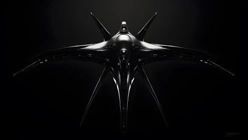 Futuristic Black Spaceship with Sleek Organic Design in Darkness.
