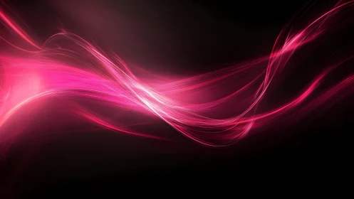 Vibrant flowing pink light waves on dark abstract digital background.