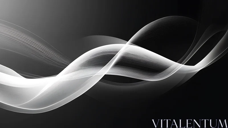 Flowing white wave lines drift across a dark gradient field.