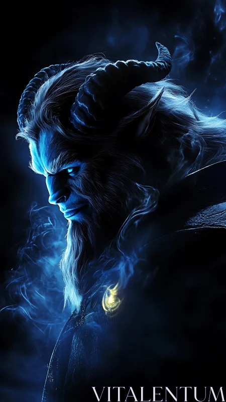 Bioluminescent horned beast rendered in high-contrast blue rim lighting