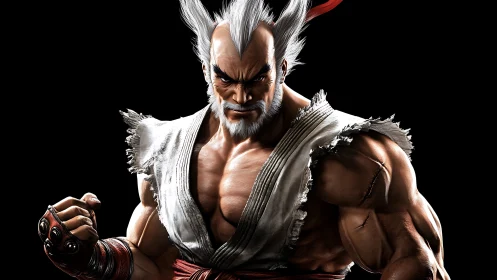 3D martial arts portrait with high-contrast dramatic lighting.