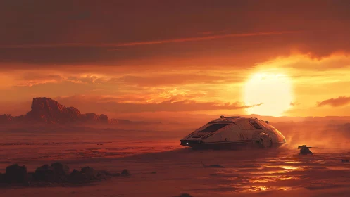 Sun-drowned lander naps on a molten, dust-glass horizon