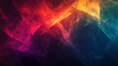 Vibrant Abstract Polygonal Art with Neon Colors and Dynamic Light.