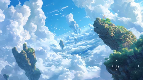 Gentle sky islands drifting through bright summer clouds.