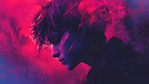 Dreamy neon portrait wrapped in swirling cosmic color.