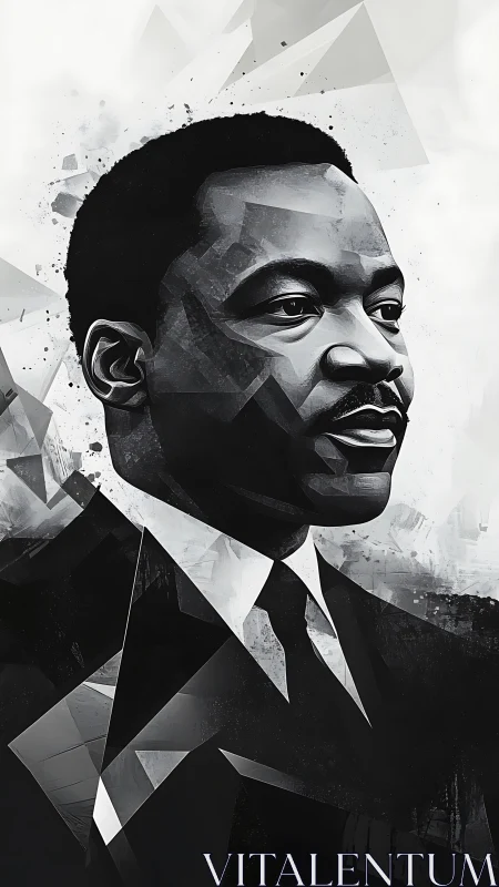 Geometric grayscale portrait with faceted tonal fragmentation.