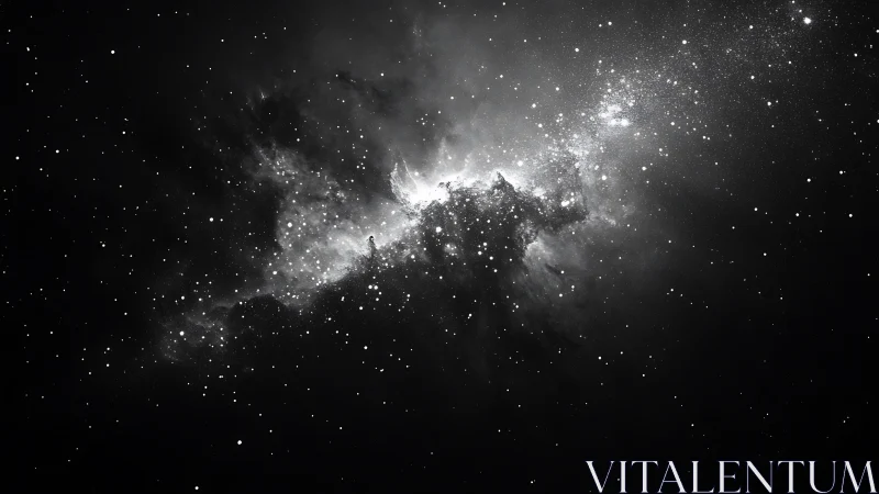 Stellar nebula cloud glows amid dense starry darkness.