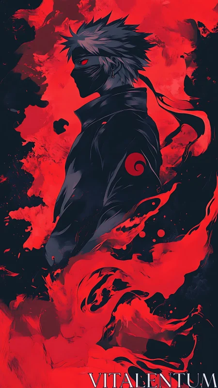 Silhouetted masked figure rendered in red and black contrast