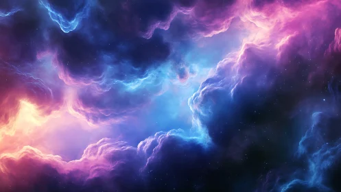 Starlit nebula storms swirling in neon twilight hush.