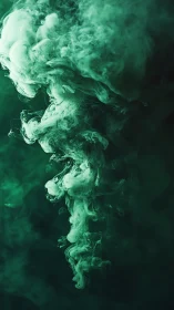 Green smoke column curls upward against dark background