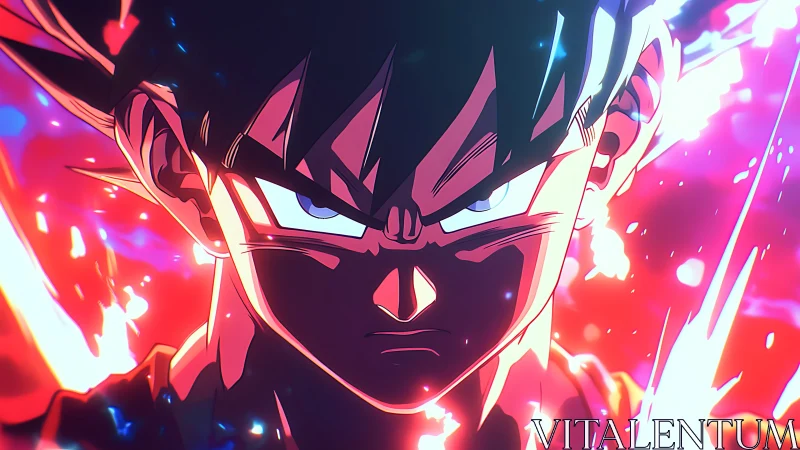 Fierce anime warrior crowned in neon stormlight focus.