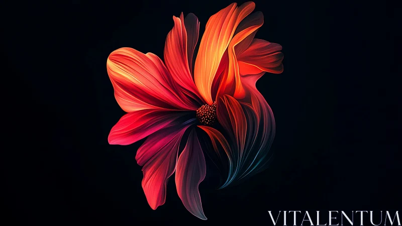 Vibrant Red Flower Against Black. Digital Art.
