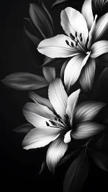 Black and White Lily Flowers Against Dark Background